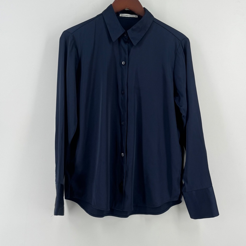 Abercrombie‎ & Fitch Navy Blue Long Sleeve Button Down Shirt Women Small S